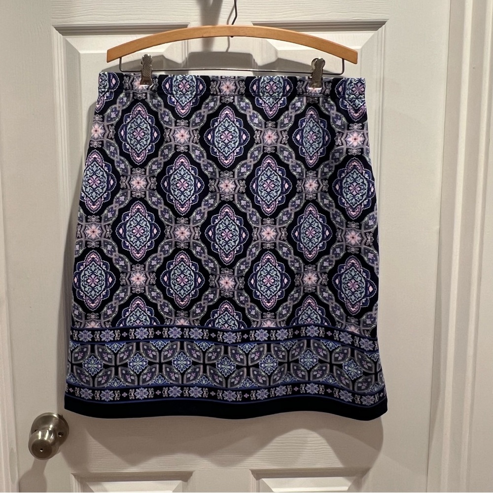 Talbots Blue and Pink Patterned A-Line Skirt
